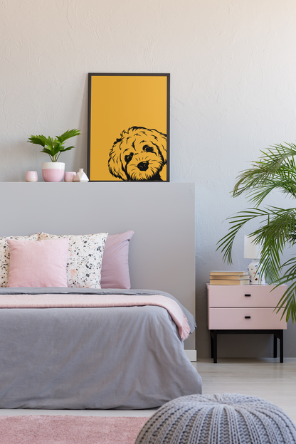 Adorable Puppy Art Print - Vibrant Yellow Canvas