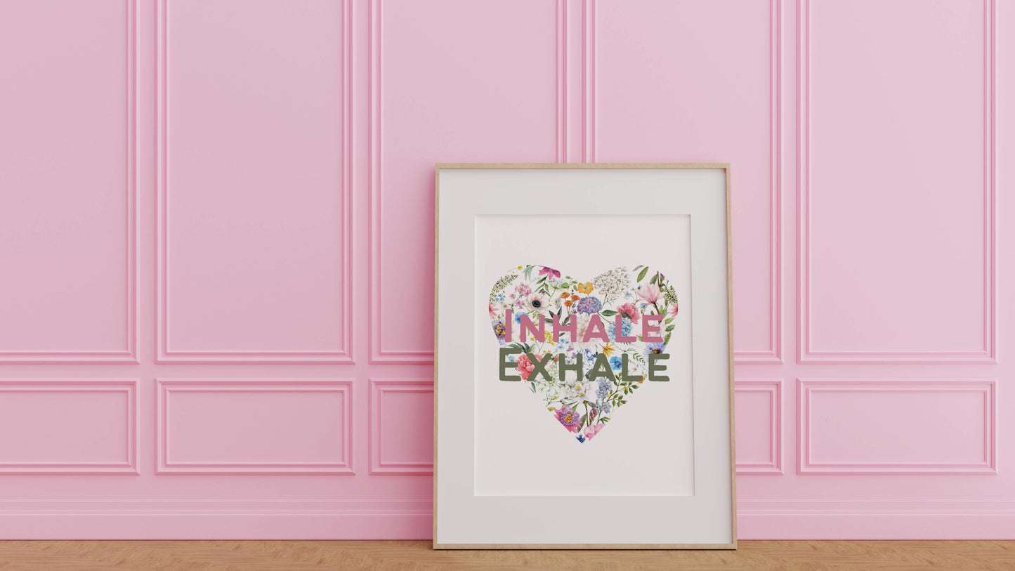 Floral Heart Wall Art Print - Inhale Exhale