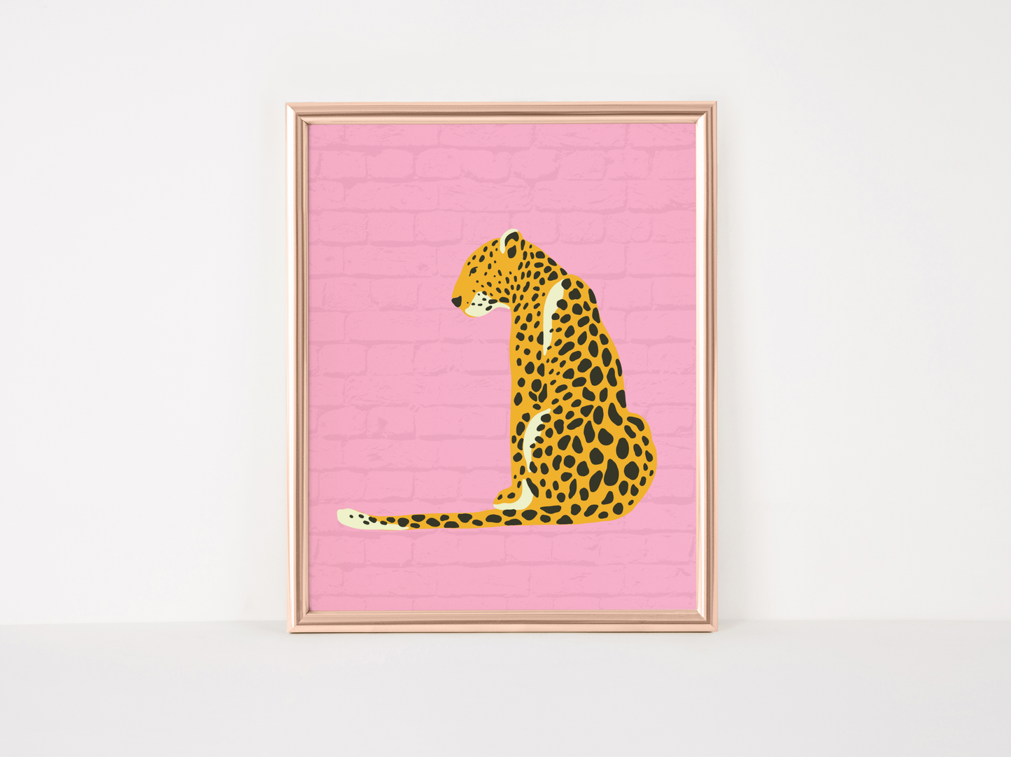 Leopard Against on Pink Brick Wall