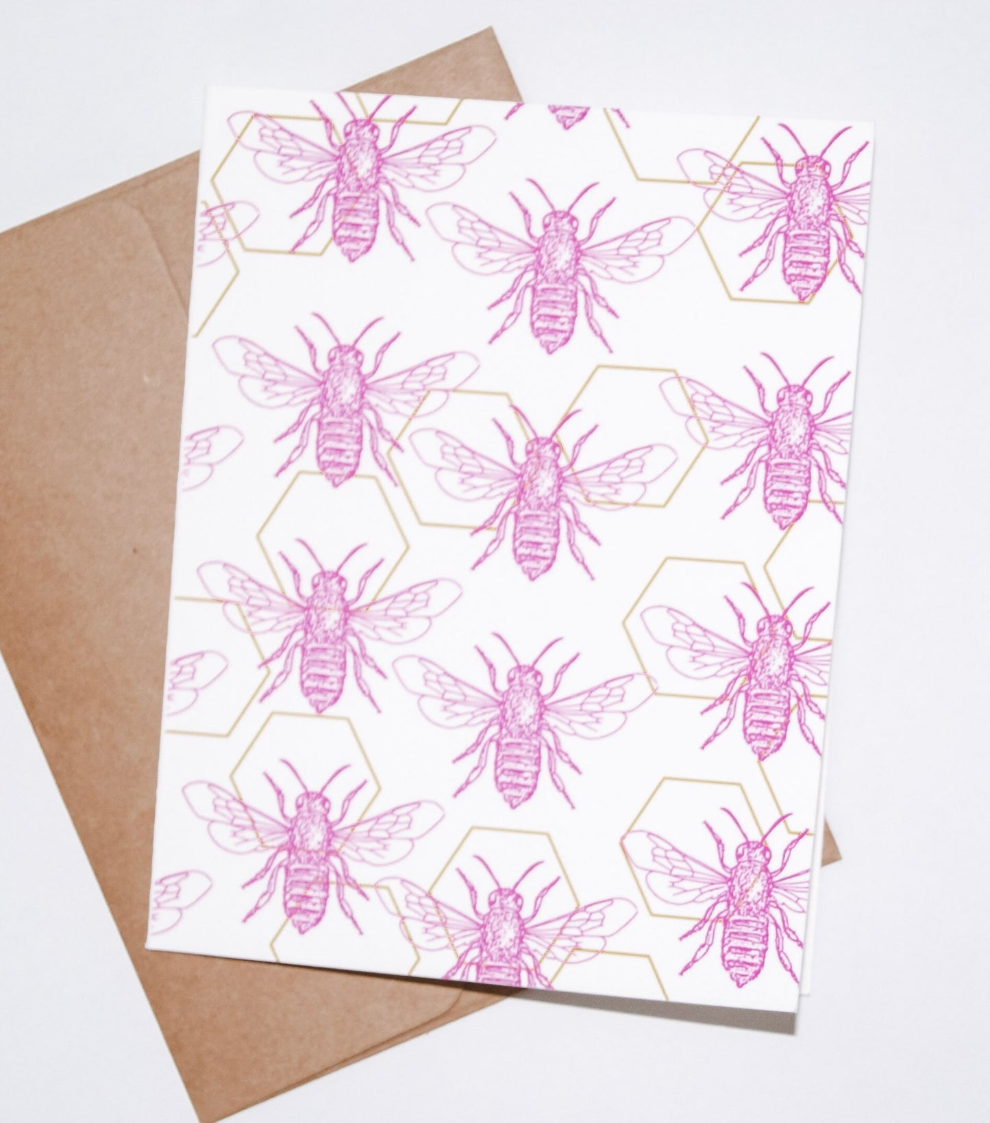 Pink Bees Blank Card